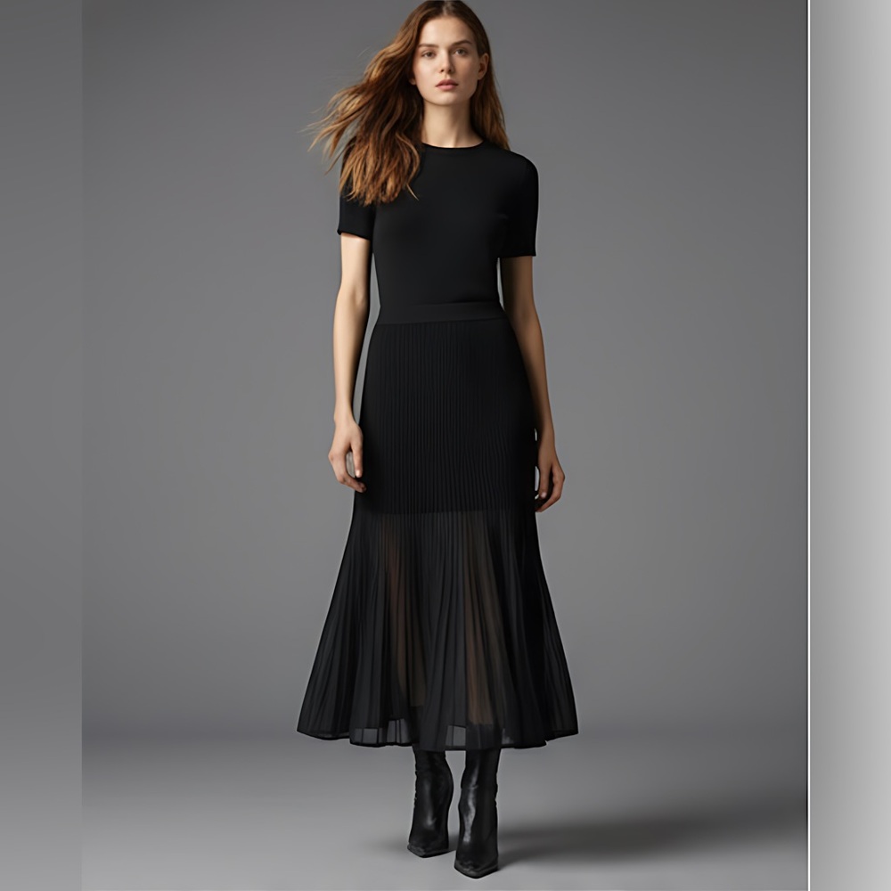 Mesh Pleated Sweater Skirt Black
